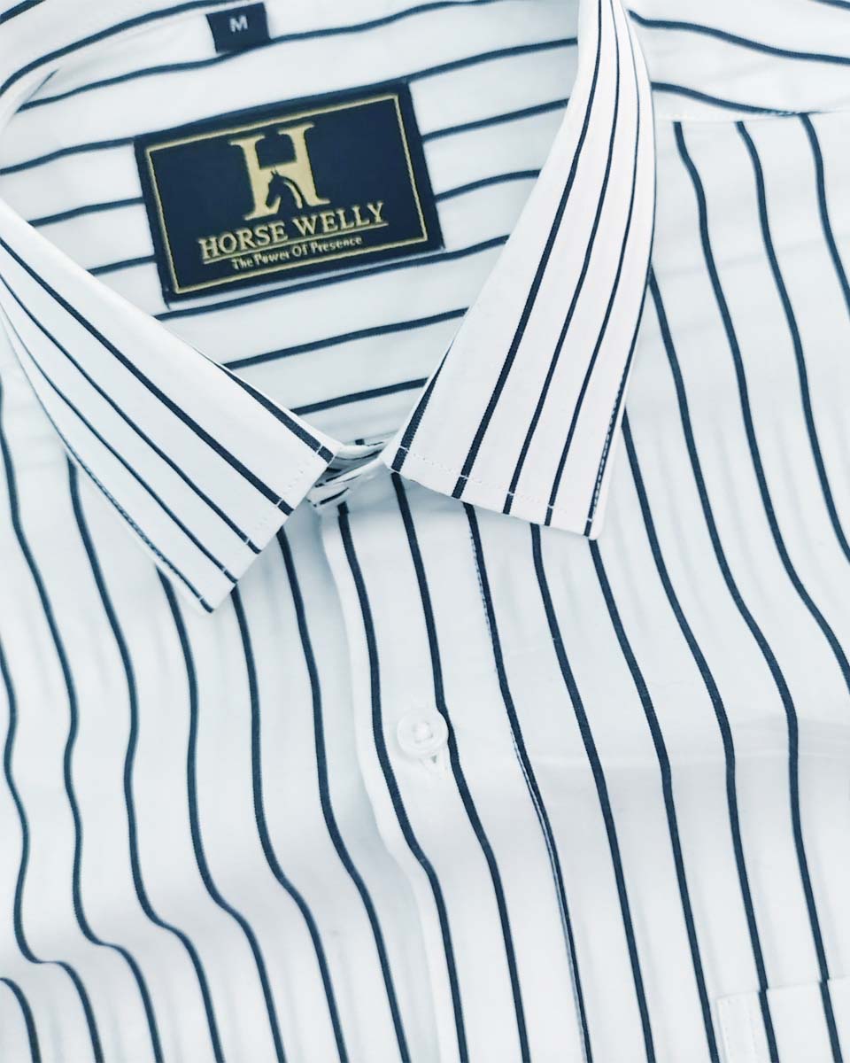 Black And White Stripe Cotton Men's Formal Shirt