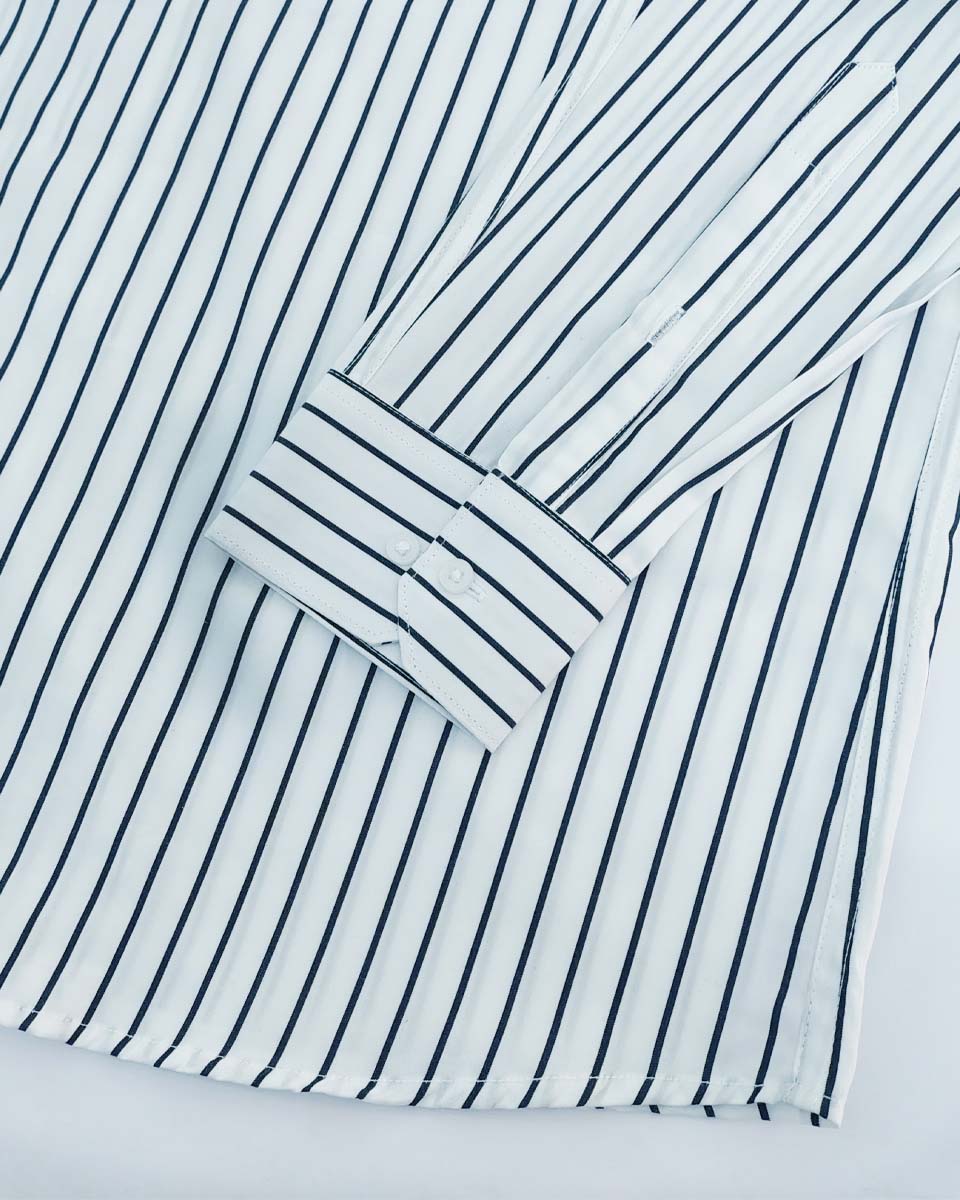 Black And White Stripe Cotton Men's Formal Shirt