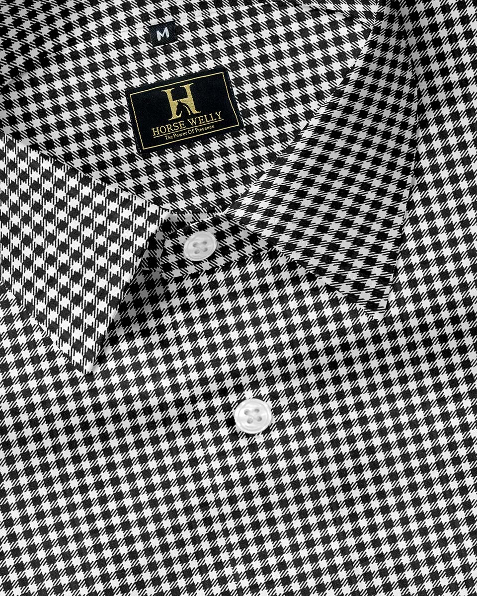 Black gingham checks checked addled formal shirt