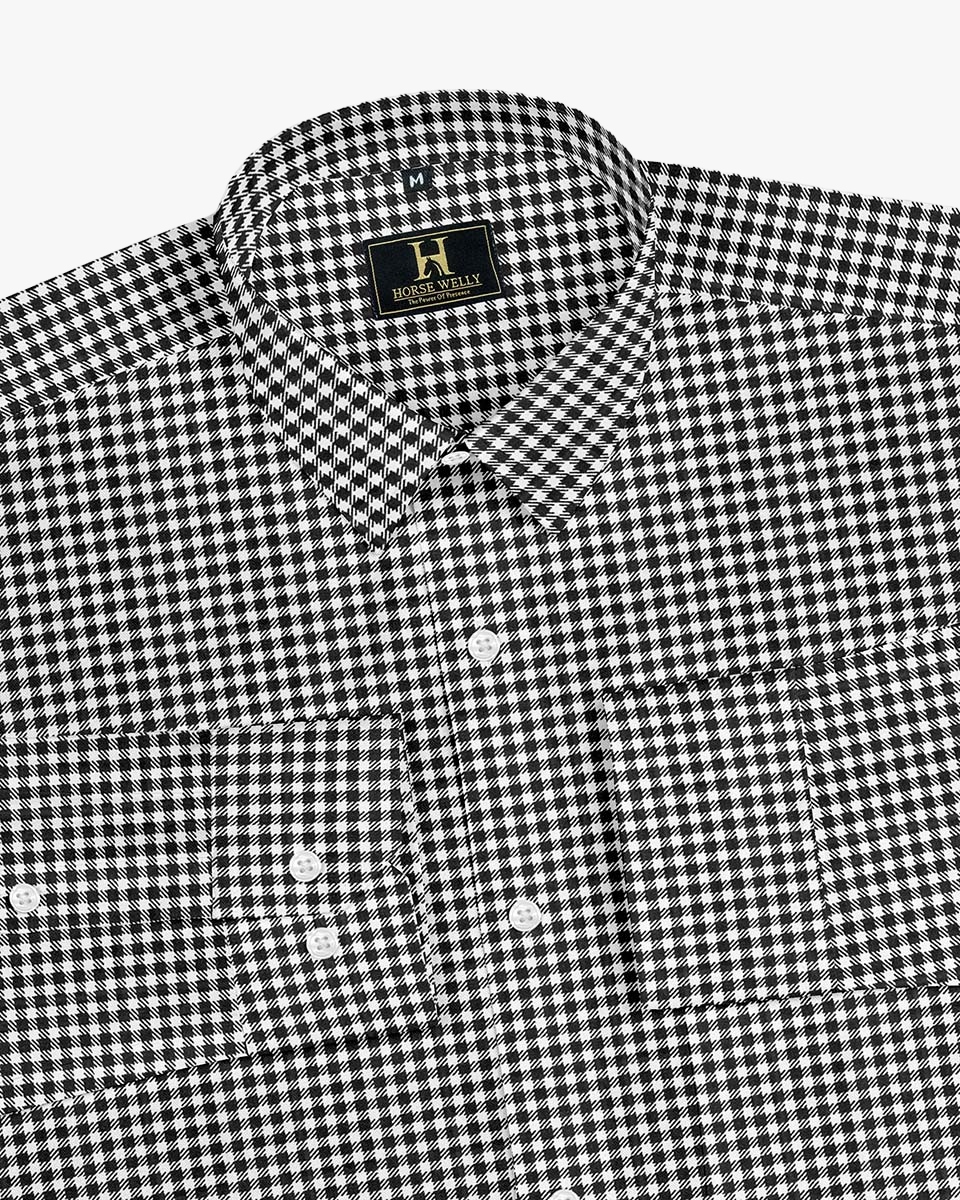 Black gingham checks checked addled formal shirt
