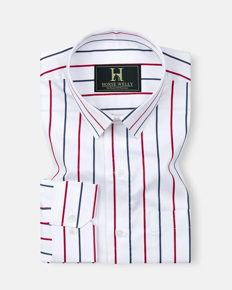 Bright Red And Blue Stripes Cotton Shirt