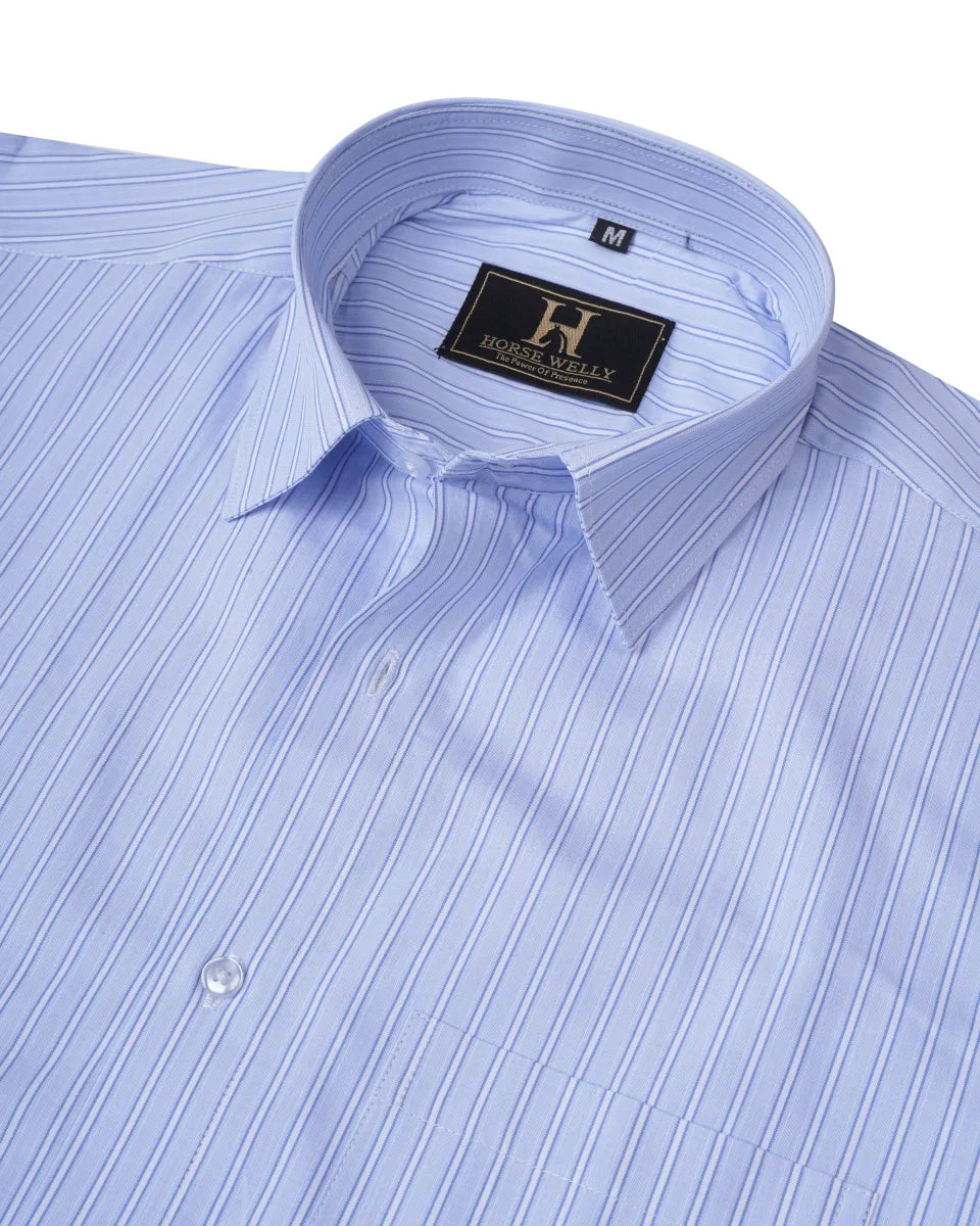 Buy Horse Welly Men Blue & White Regular- Fit Striped Formal Shirt