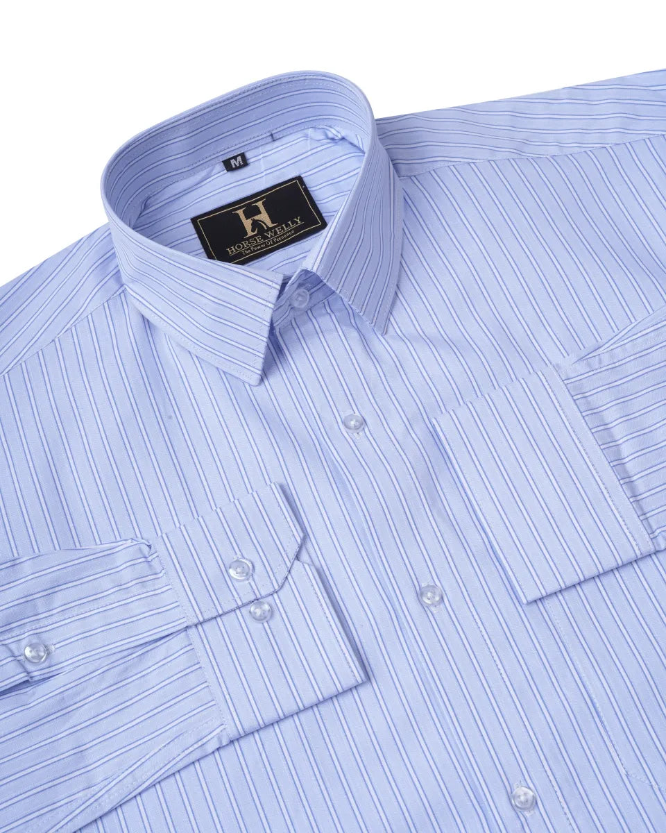 Buy Horse Welly Men Blue & White Regular- Fit Striped Formal Shirt