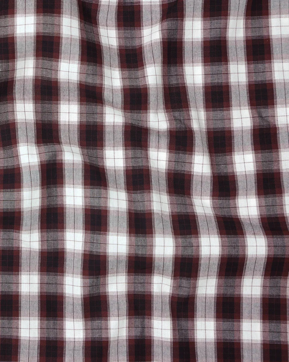 Coffee White Checked Pure Cotton Casual Shirt