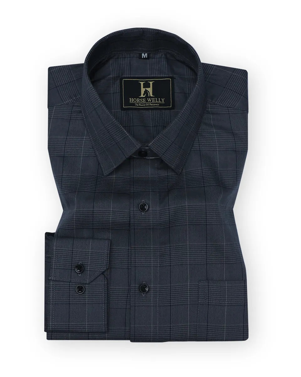 Dark grey with dark cream twill texture cotton shirt