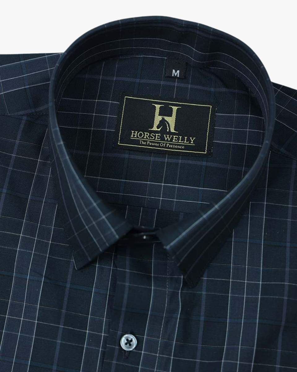 Deep Ocean Navy Men's Checked Premium Cotton Shirt