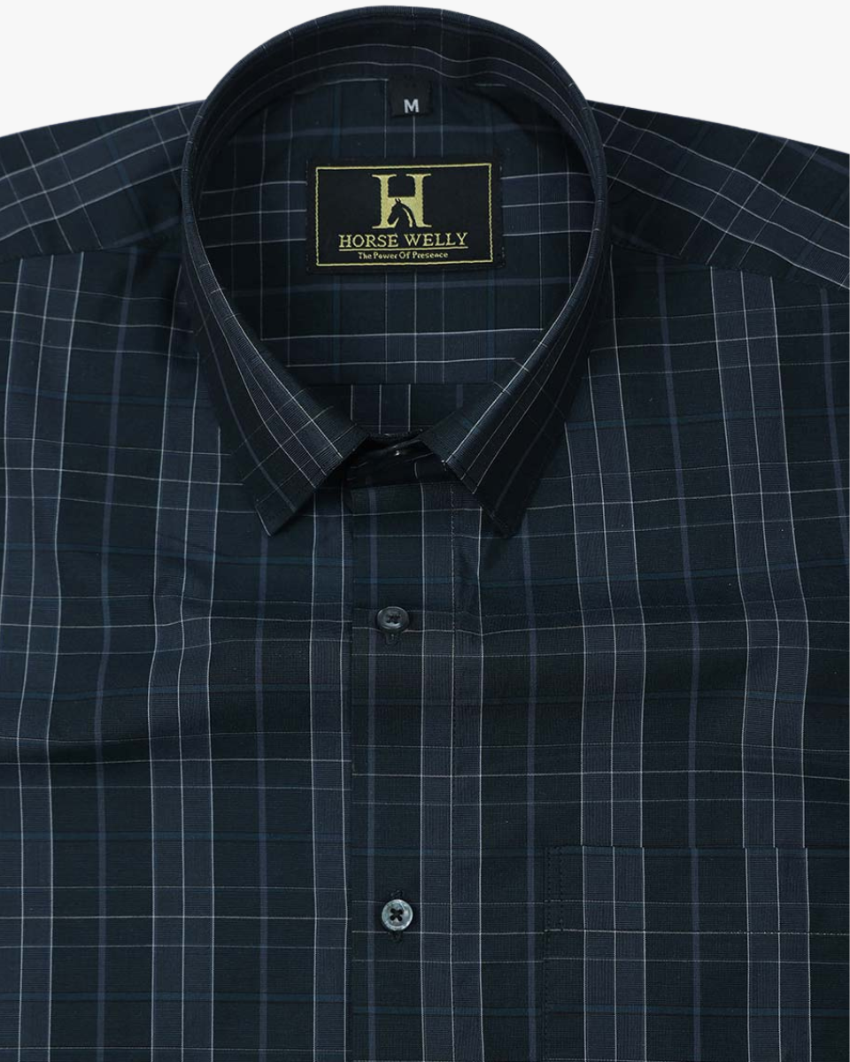 Deep Ocean Navy Men's Checked Premium Cotton Shirt