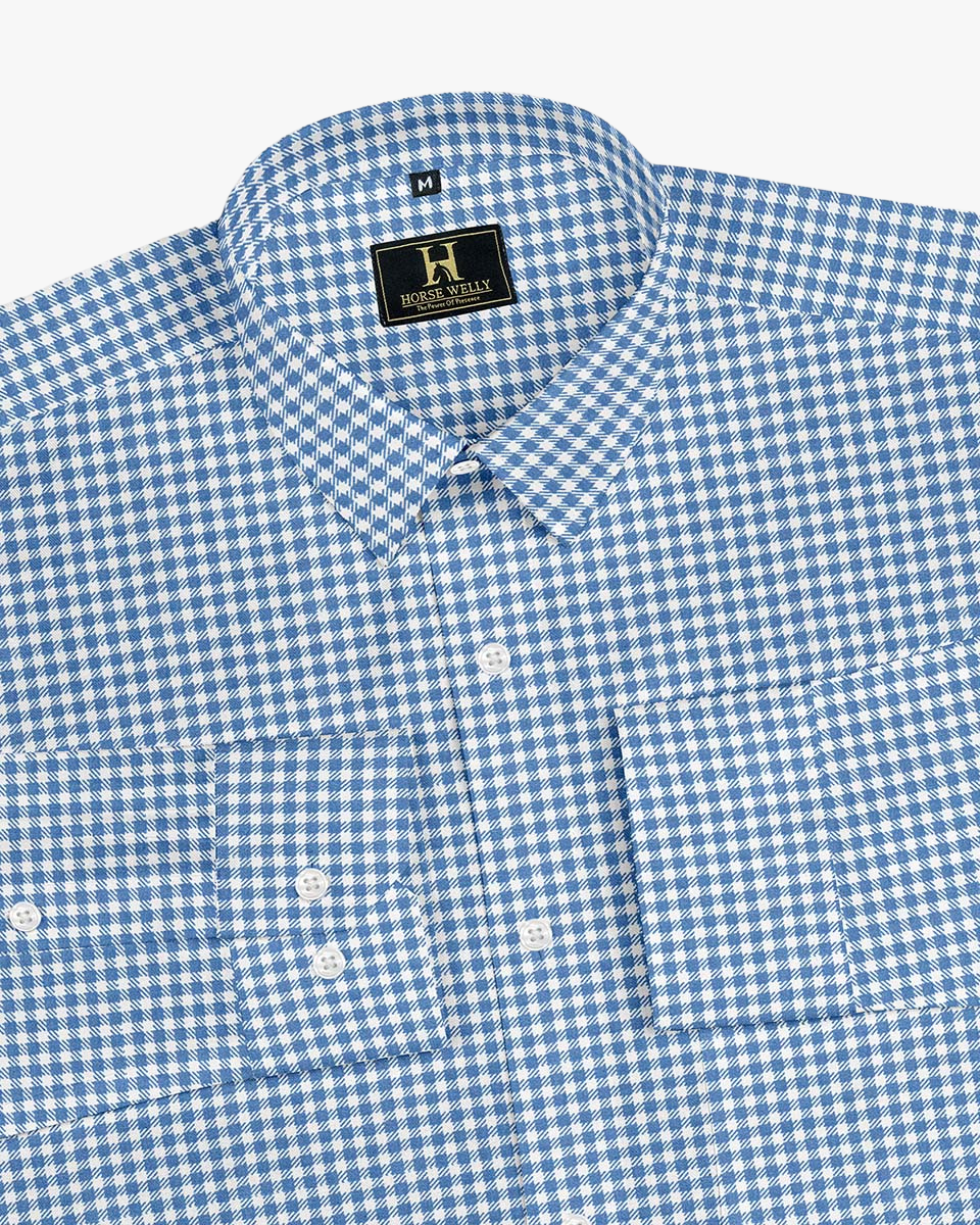 Gingham Check Dark Blue Cotton Shirt
