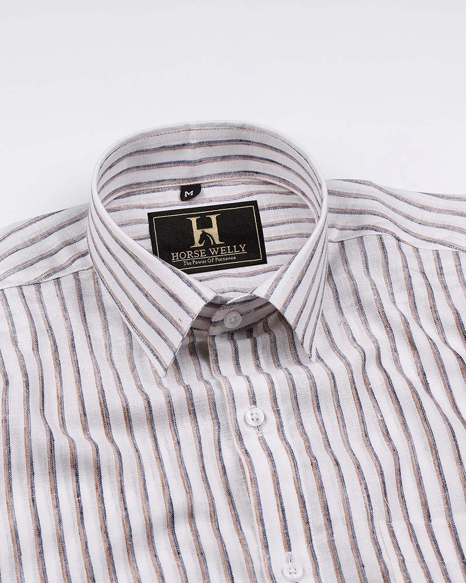 Heritage Brown Stripe On White Linen Shirt