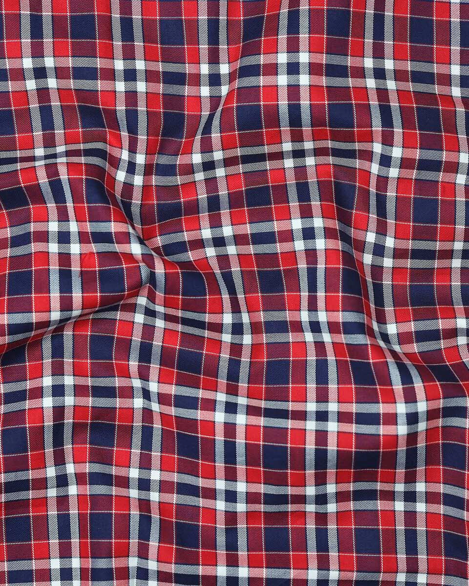 Red Berry With Blue Checked Premium Cotton Shirt For Men's
