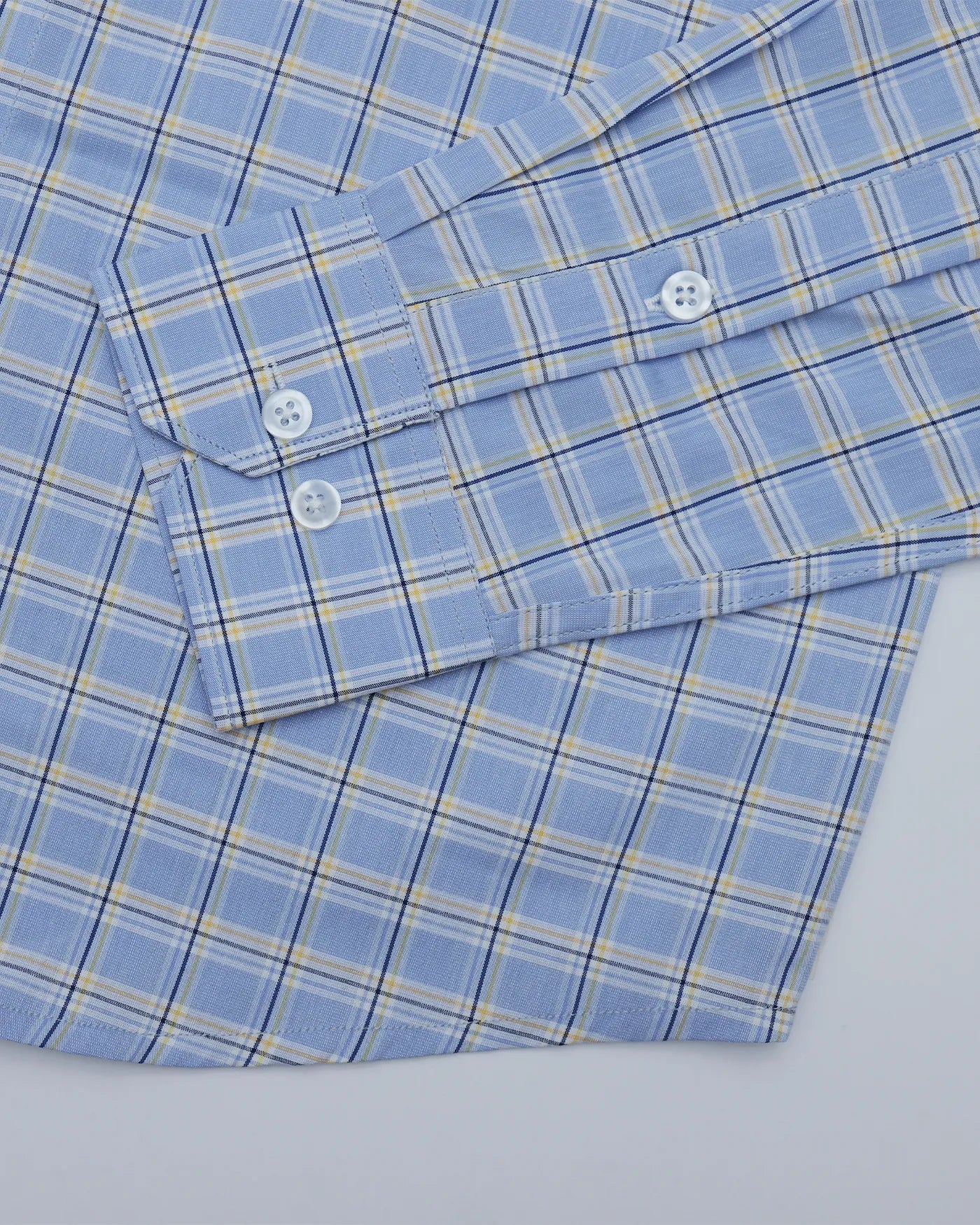 Velis Sky Blue With White Check Cotton Formal Shirt