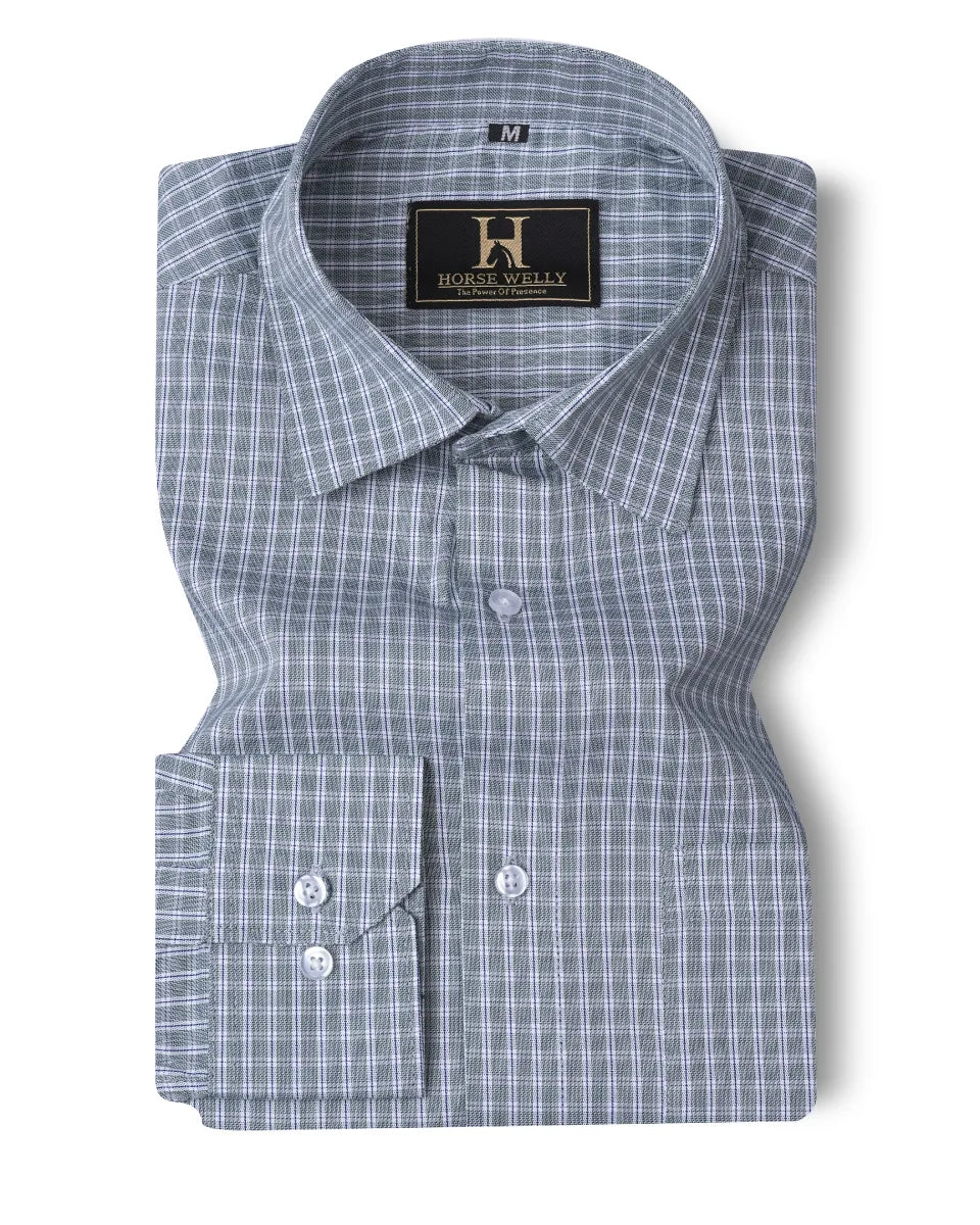 Volga Grey Green & White Twill Check Premium Giza Cotton Shirt for Men