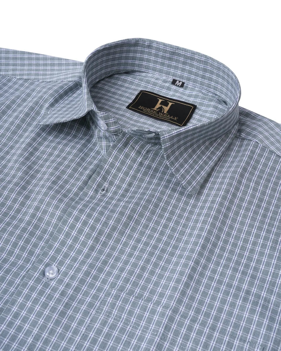 Volga Grey Green & White Twill Check Premium Giza Cotton Shirt for Men