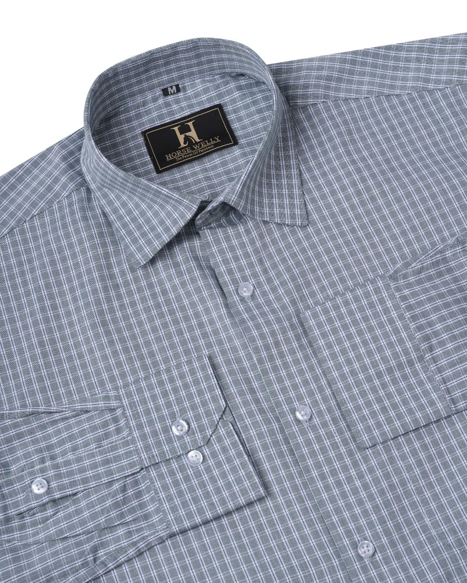 Volga Grey Green & White Twill Check Premium Giza Cotton Shirt for Men