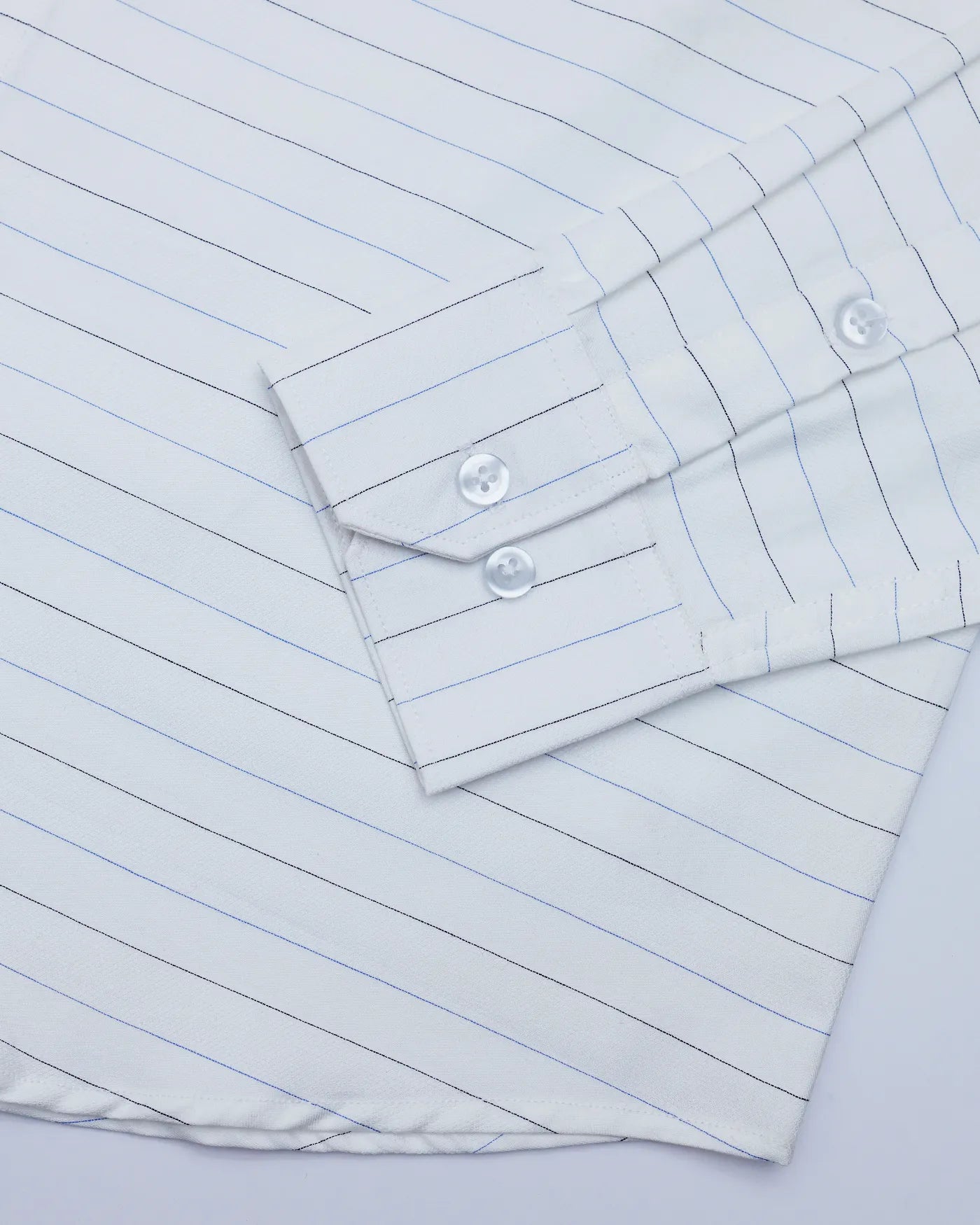 White Cotton Shirt with Blue & Black Line Stripes