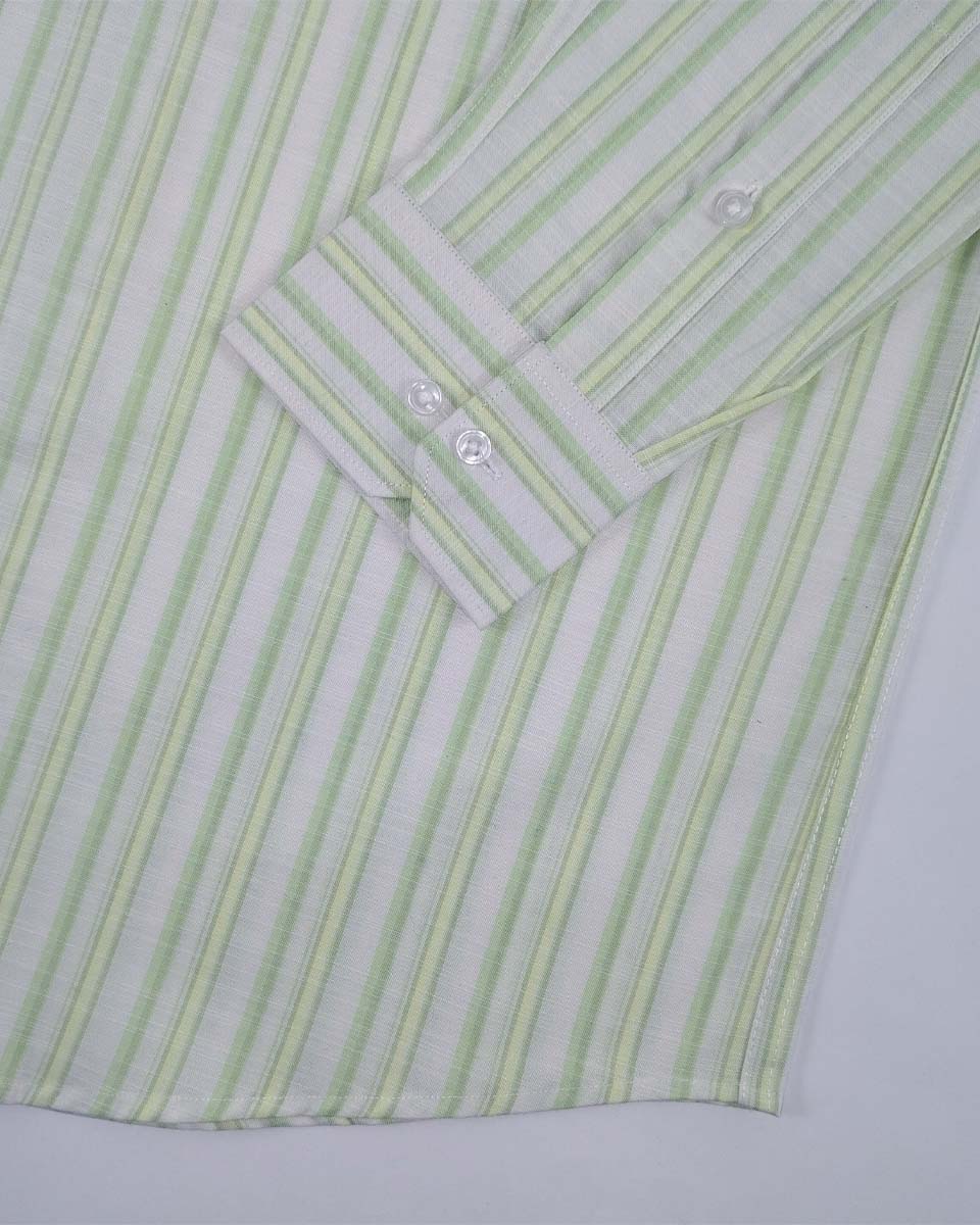 White & Sea Green Regular Fit Striped Formal Cotton Shirt