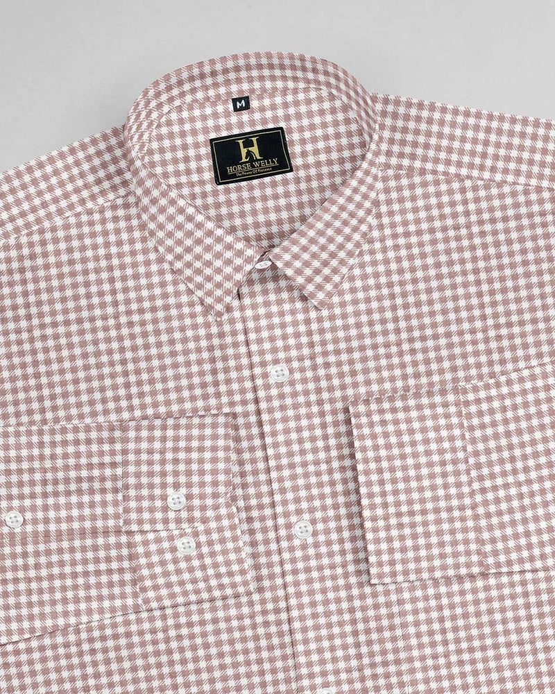 Brown& white gingham checks cheked casual shirt