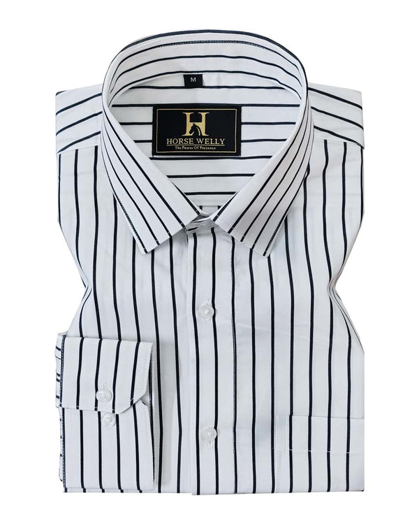 Black And White Stripe Cotton Men's Formal Shirt