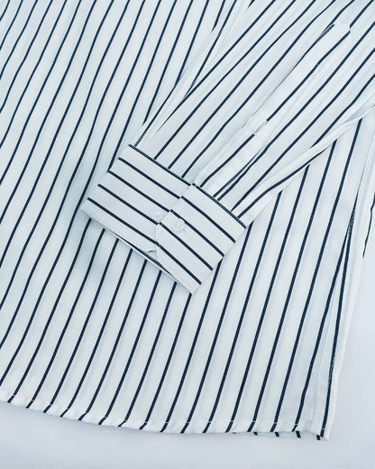 Black And White Stripe Cotton Men's Formal Shirt