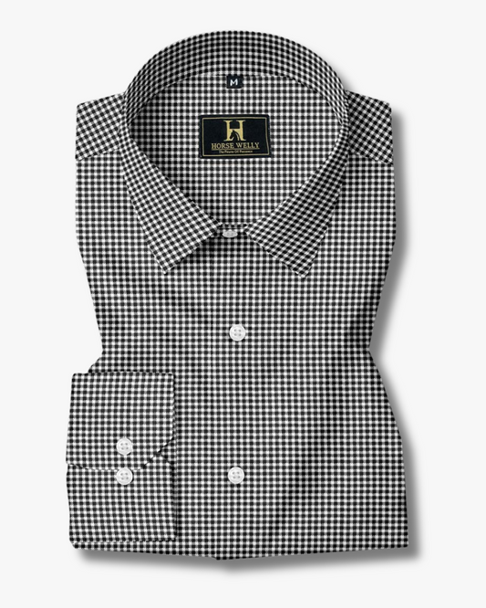 Black gingham checks checked addled formal shirt