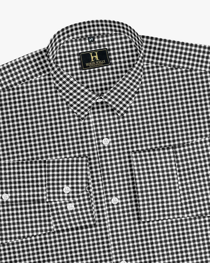 Black gingham checks checked addled formal shirt