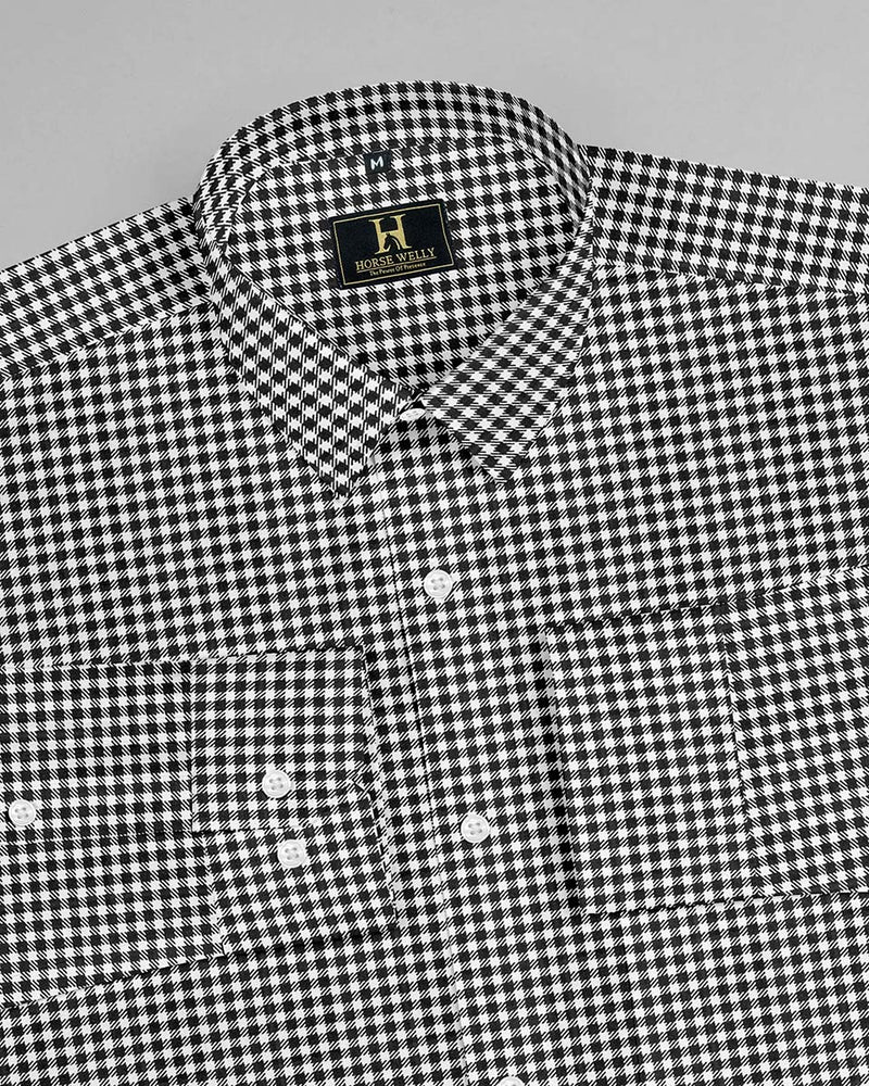 Black gingham checks checked addled formal shirt