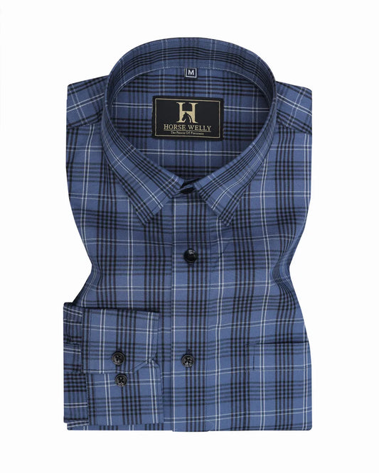 Blue Tartan Checks Premium Cotton Shirt