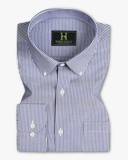 Blue Vertical Stripes Button Dawn Cotton Formal Shirt