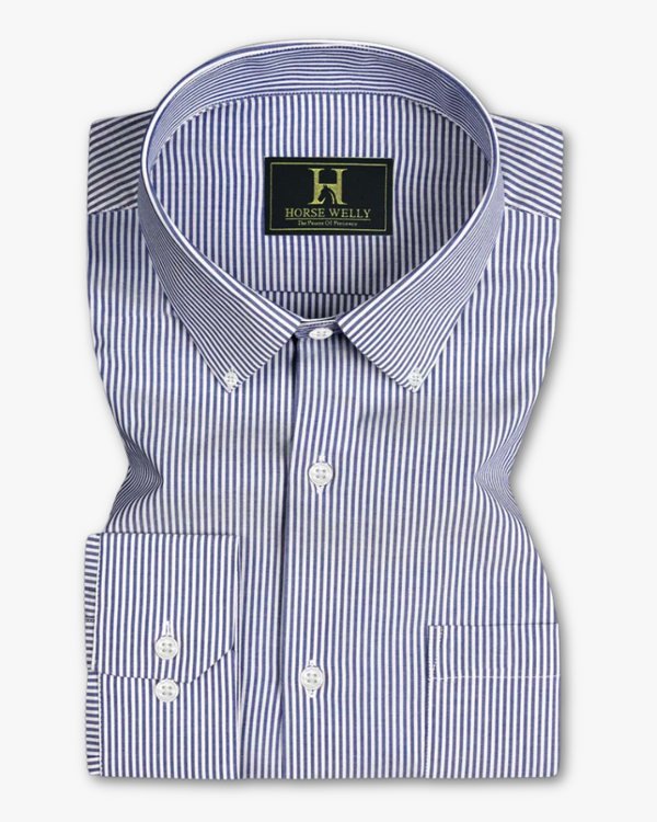 Blue Vertical Stripes Button Dawn Cotton Formal Shirt