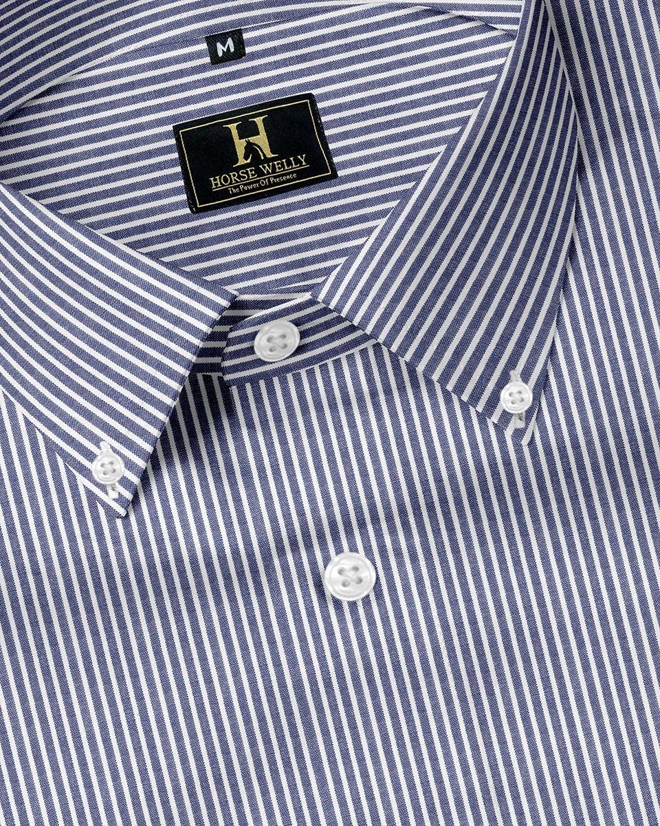 Blue Vertical Stripes Button Dawn Cotton Formal Shirt
