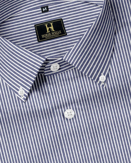 Blue Vertical Stripes Button Dawn Cotton Formal Shirt