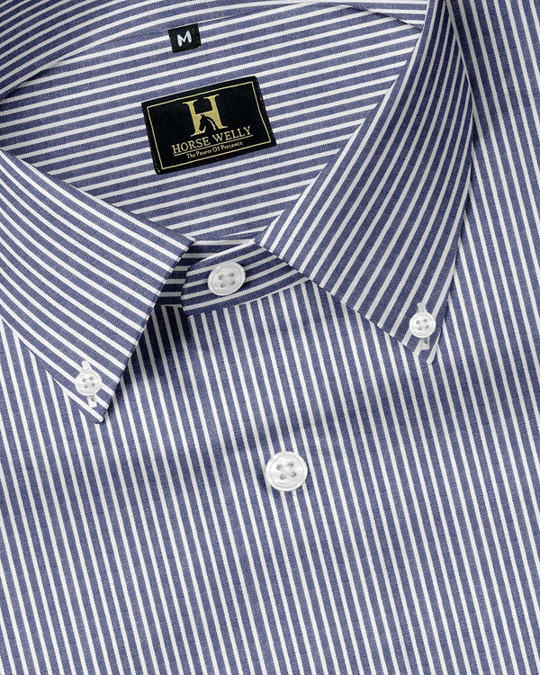 Blue Vertical Stripes Button Dawn Cotton Formal Shirt