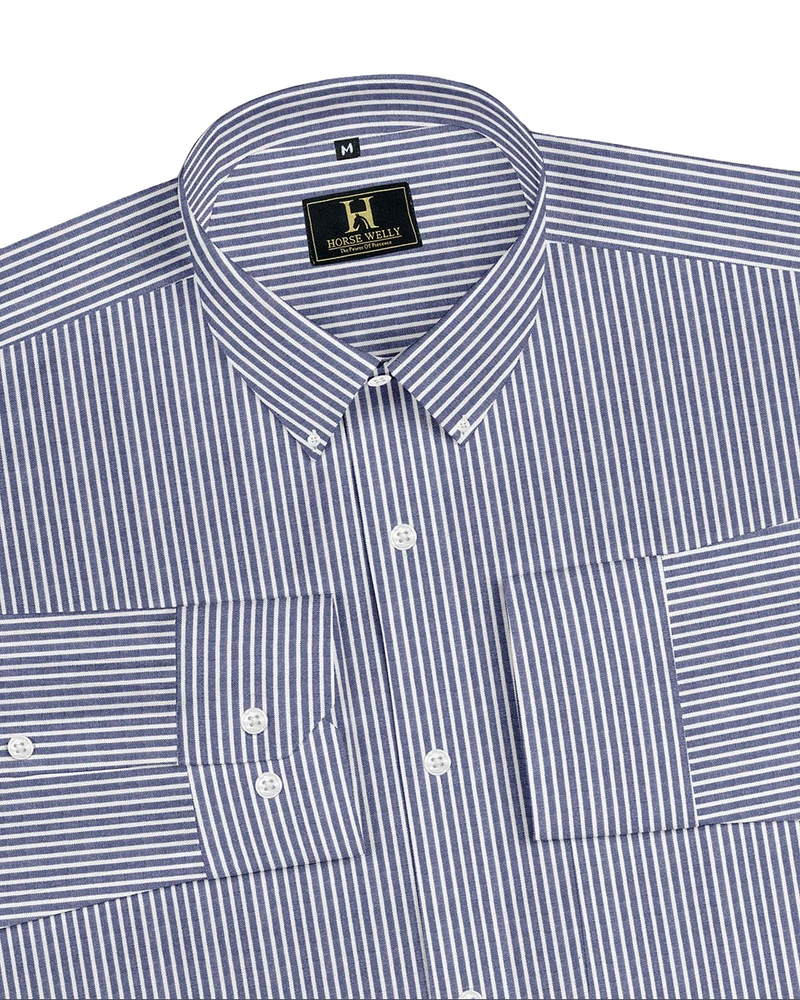 Blue Vertical Stripes Button Dawn Cotton Formal Shirt
