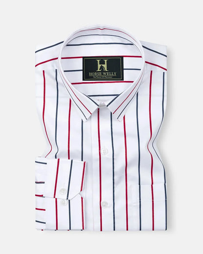 Bright Red And Blue Stripes Cotton Shirt