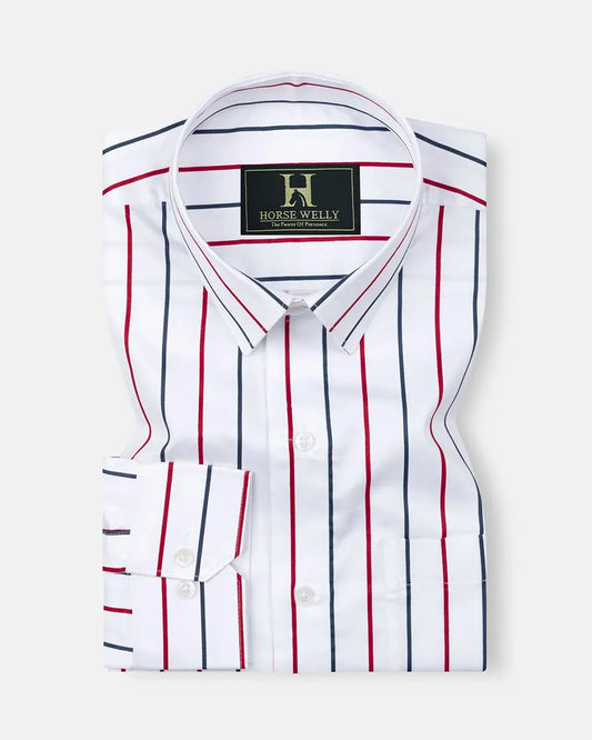 Bright Red And Blue Stripes Cotton Shirt