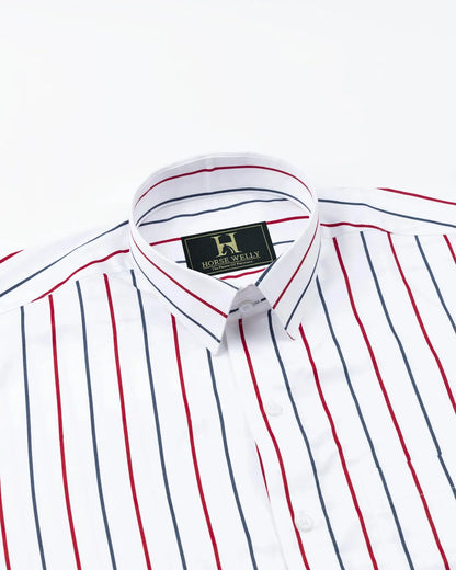 Bright Red And Blue Stripes Cotton Shirt