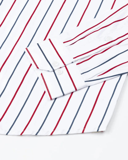 Bright Red And Blue Stripes Cotton Shirt