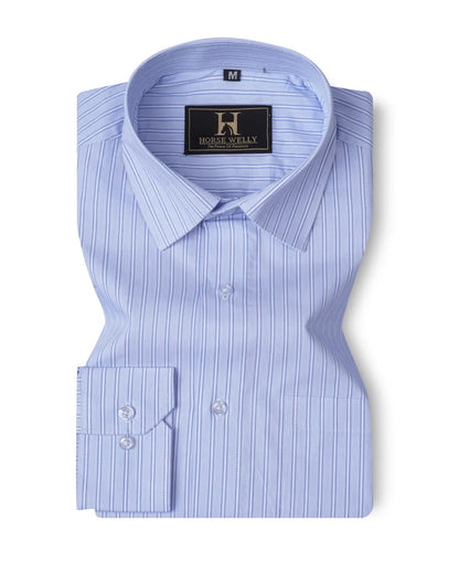 Buy Horse Welly Men Blue & White  Regular- Fit Striped Formal Shirt