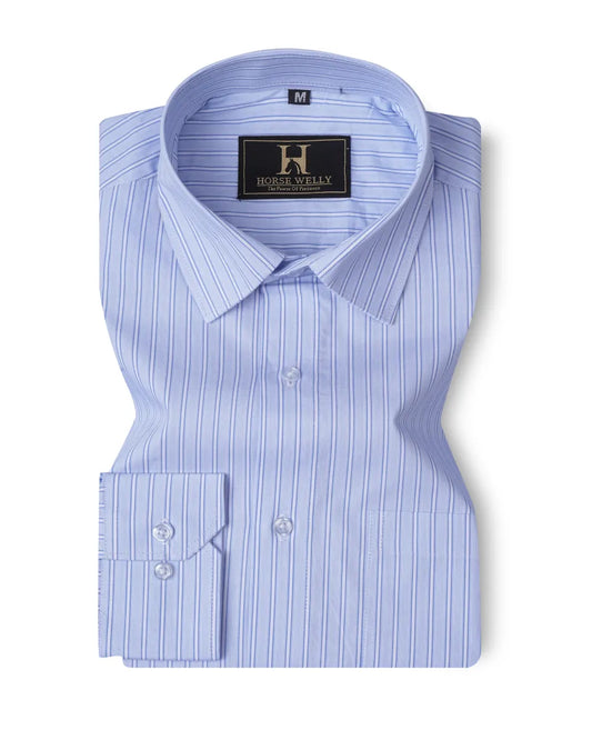Buy Horse Welly Men Blue & White  Regular- Fit Striped Formal Shirt