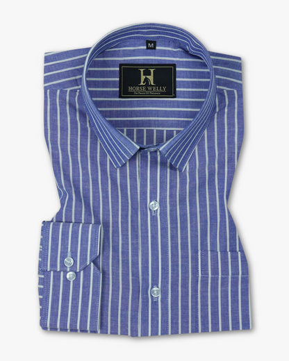Cerulean Streak Indigo Blue Men's Premium Cotton Shirt
