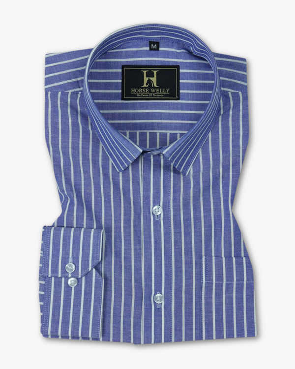 Cerulean Streak Indigo Blue Men's Premium Cotton Shirt