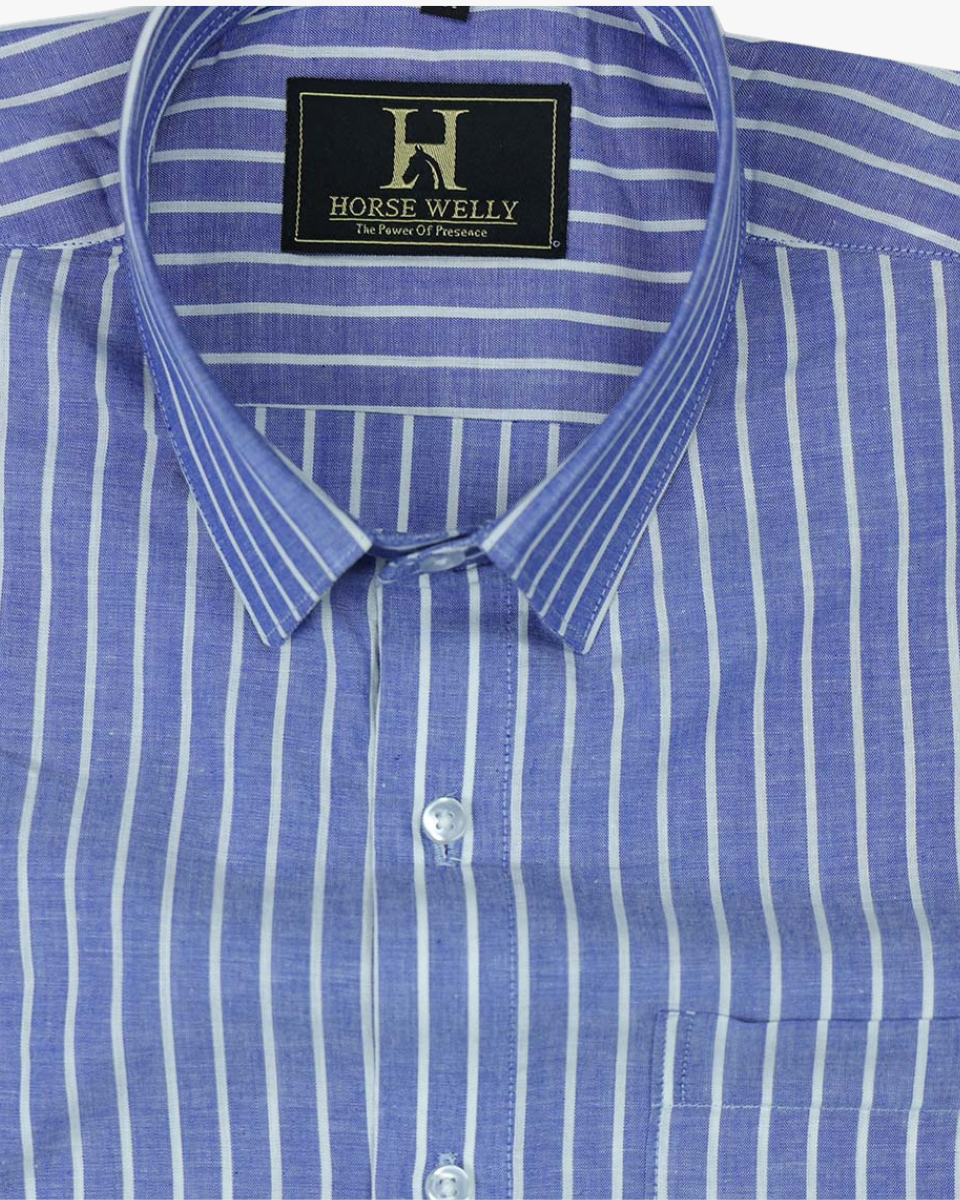 Cerulean Streak Indigo Blue Men's Premium Cotton Shirt