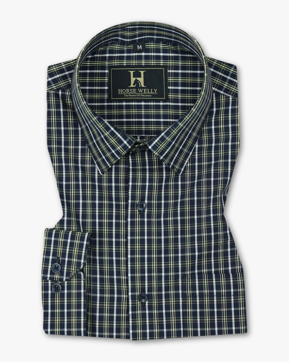 Classic Blue With Lime Checked Premium Cotton Shirt