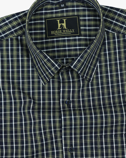 Classic Blue With Lime Checked Premium Cotton Shirt