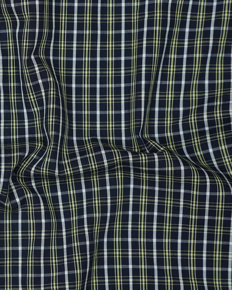 Classic Blue With Lime Checked Premium Cotton Shirt