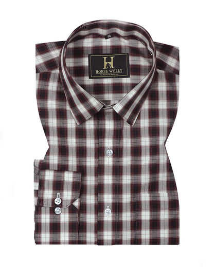 Coffee White Checked Pure Cotton Casual Shirt
