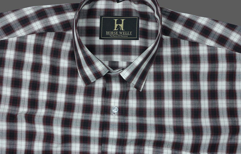 Coffee White Checked Pure Cotton Casual Shirt