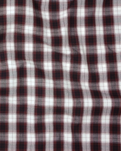 Coffee White Checked Pure Cotton Casual Shirt