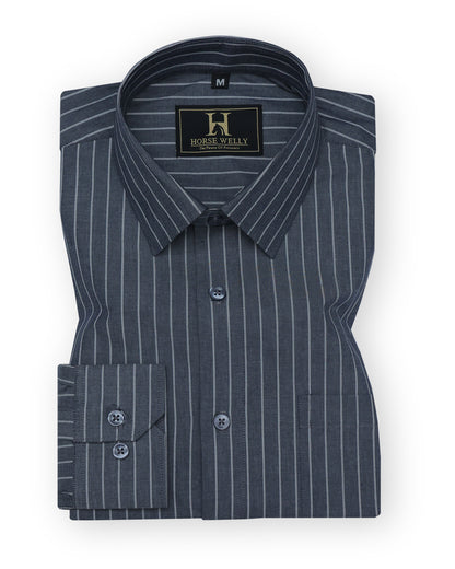Dark Gray Formal/Casual Stripes Premium Cotton Shirt For Men