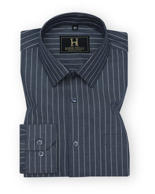 Dark Gray Formal/Casual Stripes Premium Cotton Shirt For Men